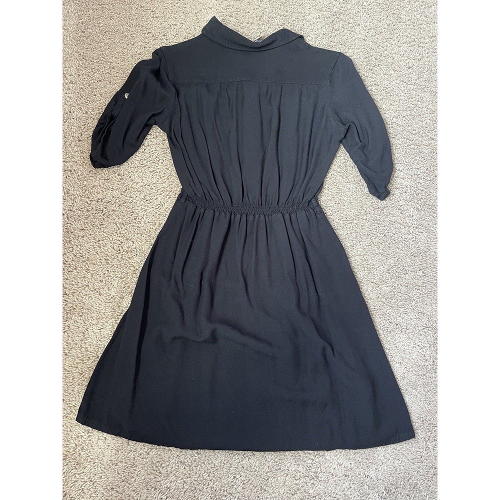 Fun & Flirt Shirt Dress Womens Small Black Roll Tab Sleeve‎ Elastic Waist Pocket - Picture 4 of 5